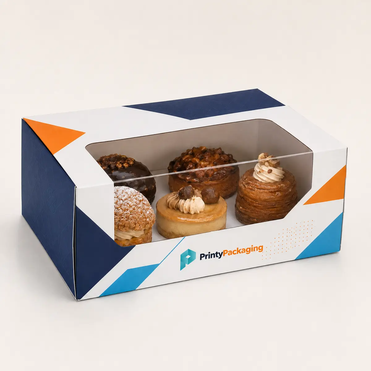 Custom printed bakery box with window and branded design