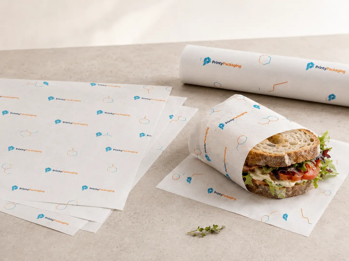 Custom printed butter paper sheets, roll and wrapped sandwich