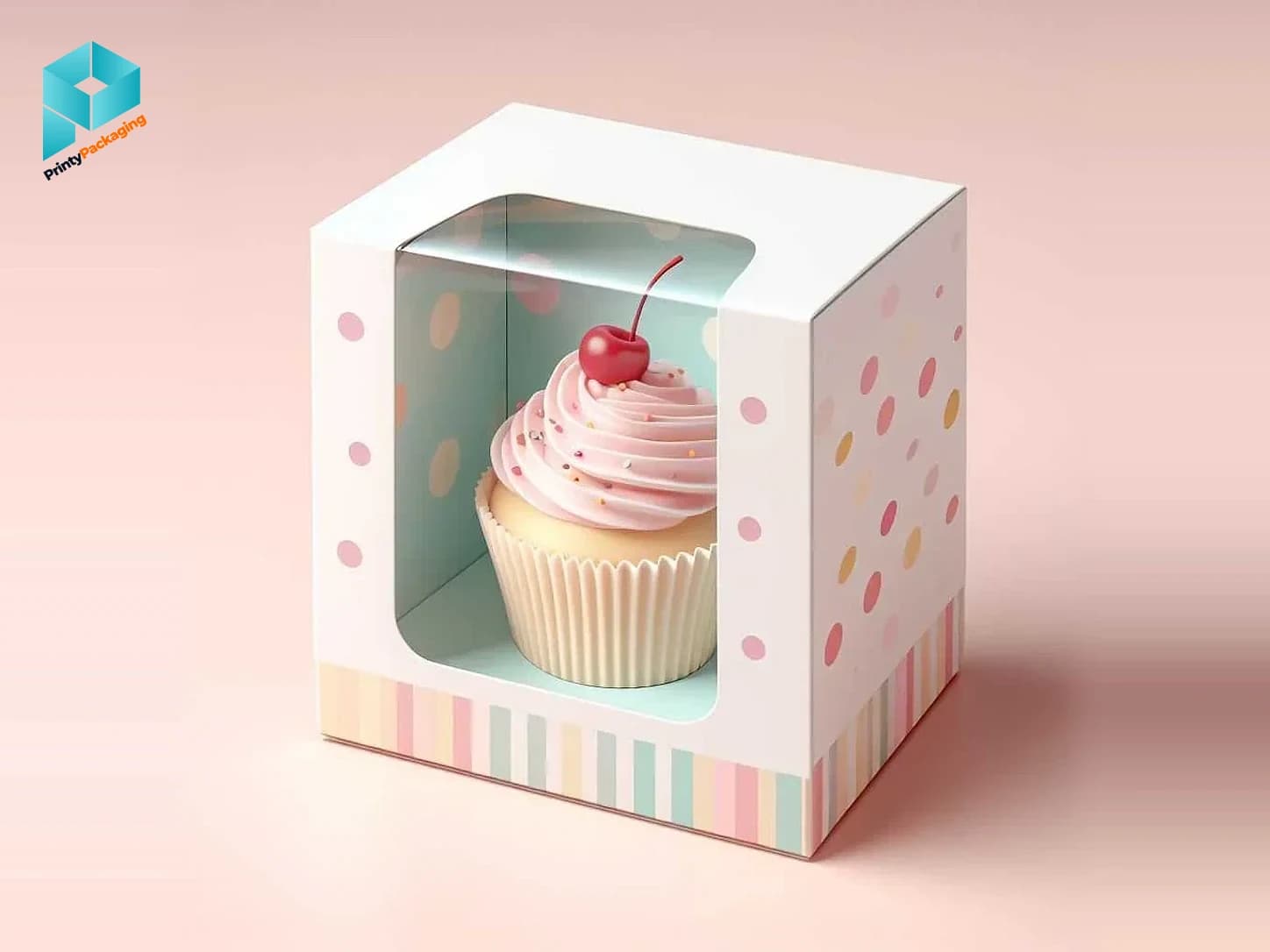 Single cupcake box with a window and pastel print
