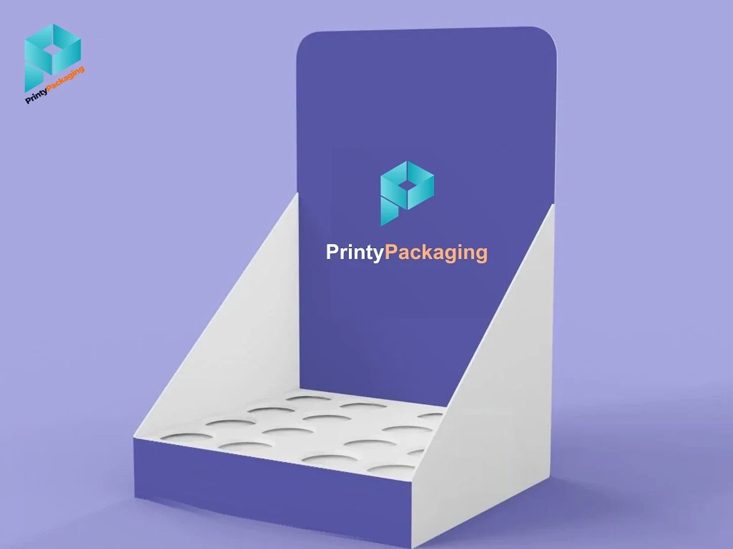 Printy Packaging branded countertop display box with a cup tray
