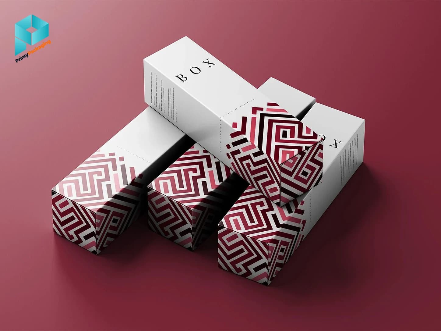 Stack of folding cartons with a printed maze pattern