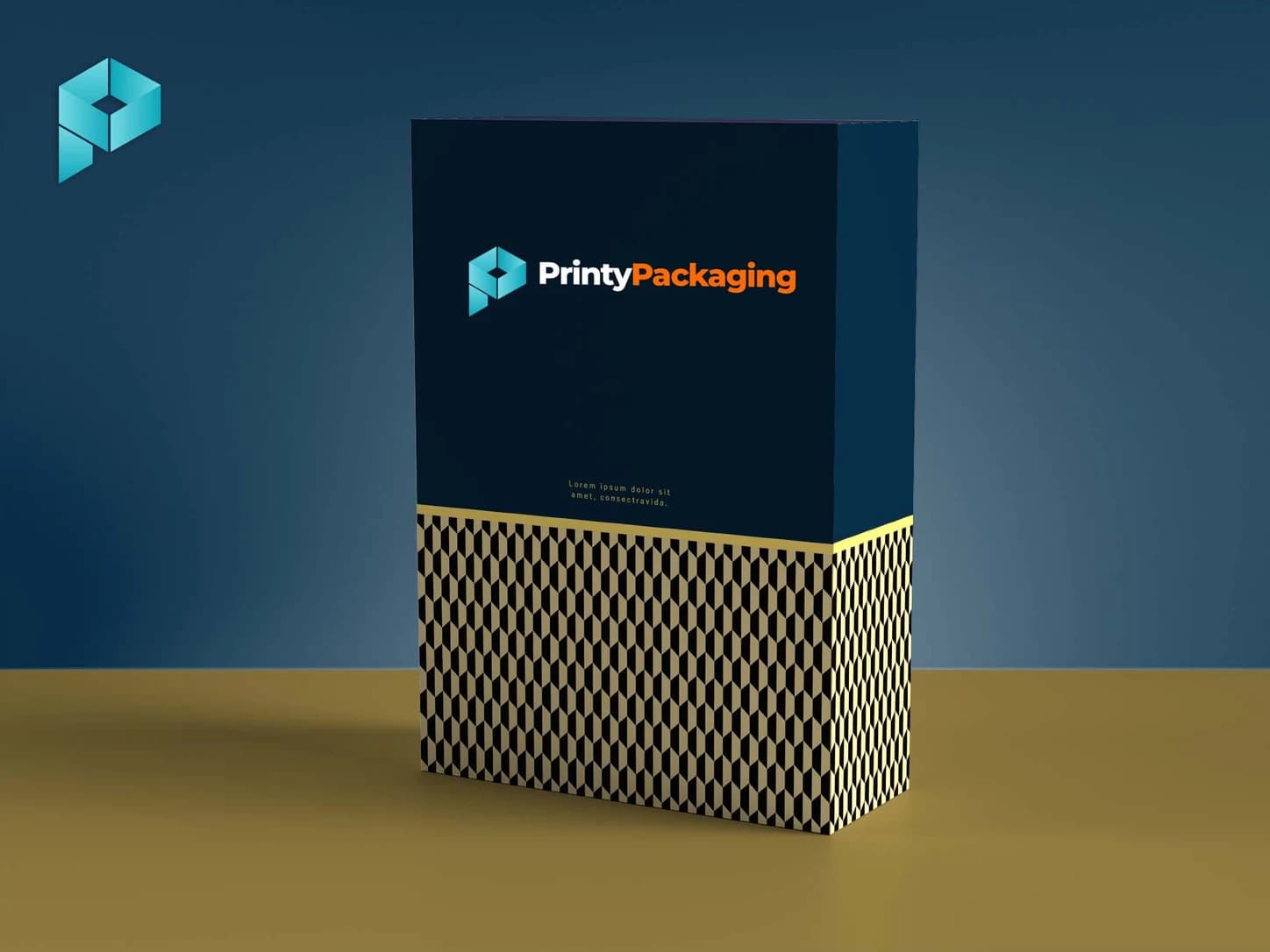 Printy Packaging branded folding carton with a printed geometric pattern