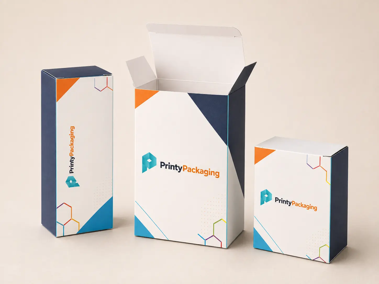 Custom printed folding cartons in multiple sizes with branded design