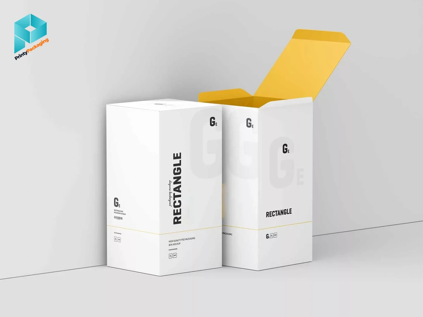 White folding cartons with one tuck-end lid open