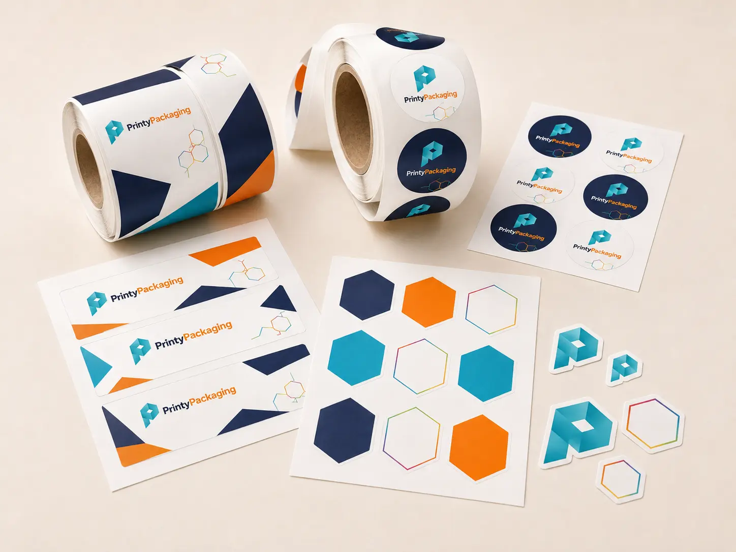 Custom label rolls, sticker sheets and die-cut logo stickers