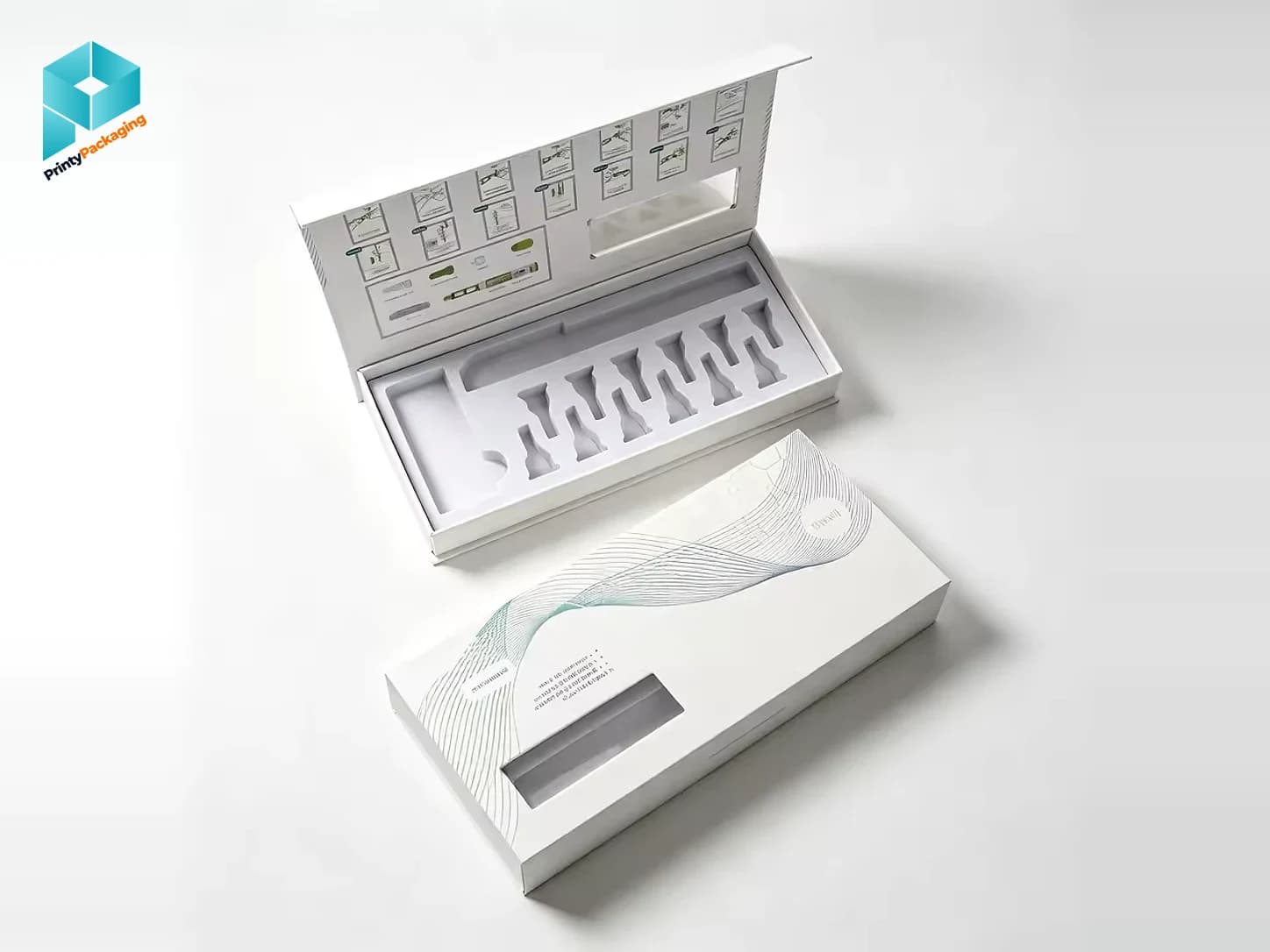 White magnetic rigid box with a die-cut vial insert