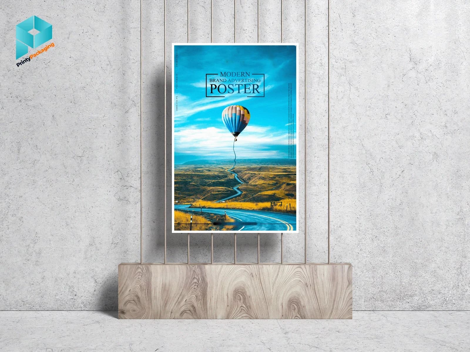 Framed advertising poster displayed on a wall