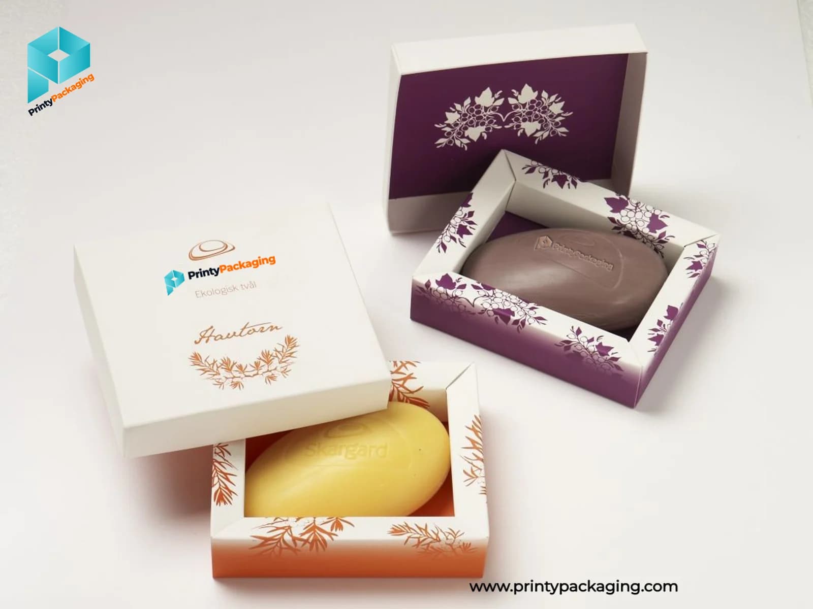 Soap gift boxes with lids and floral printed trays