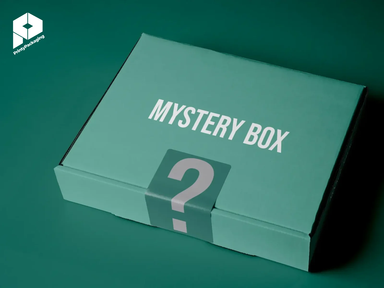 Mystery subscription box printed in teal