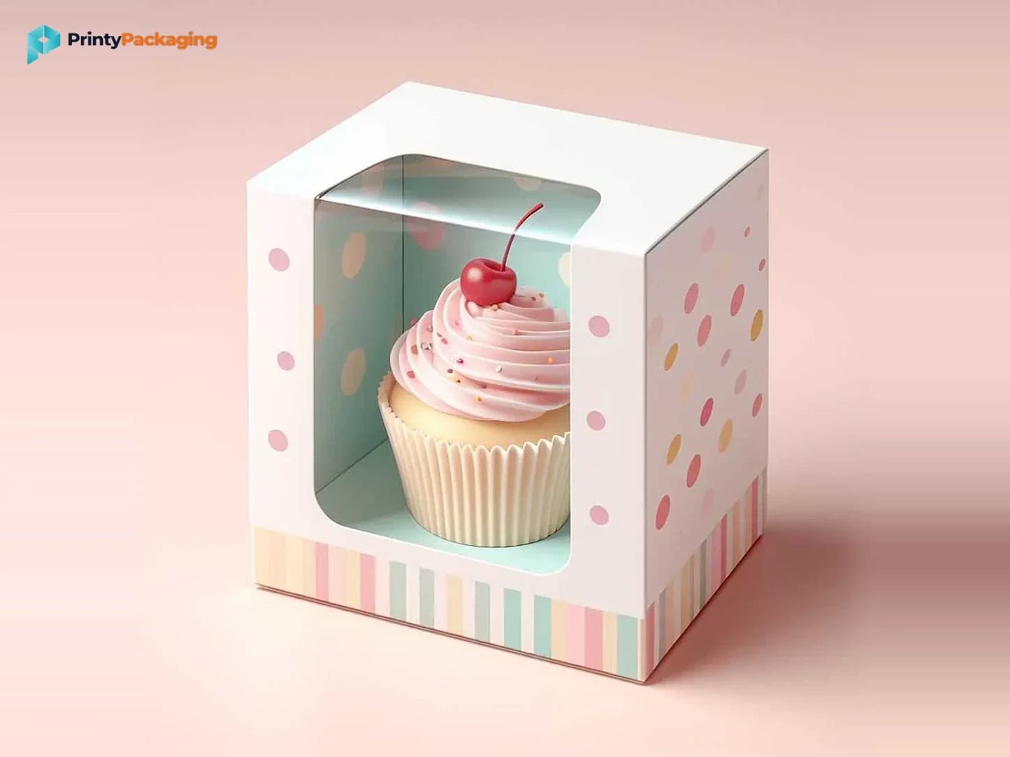 Single cupcake box with a window and pastel print