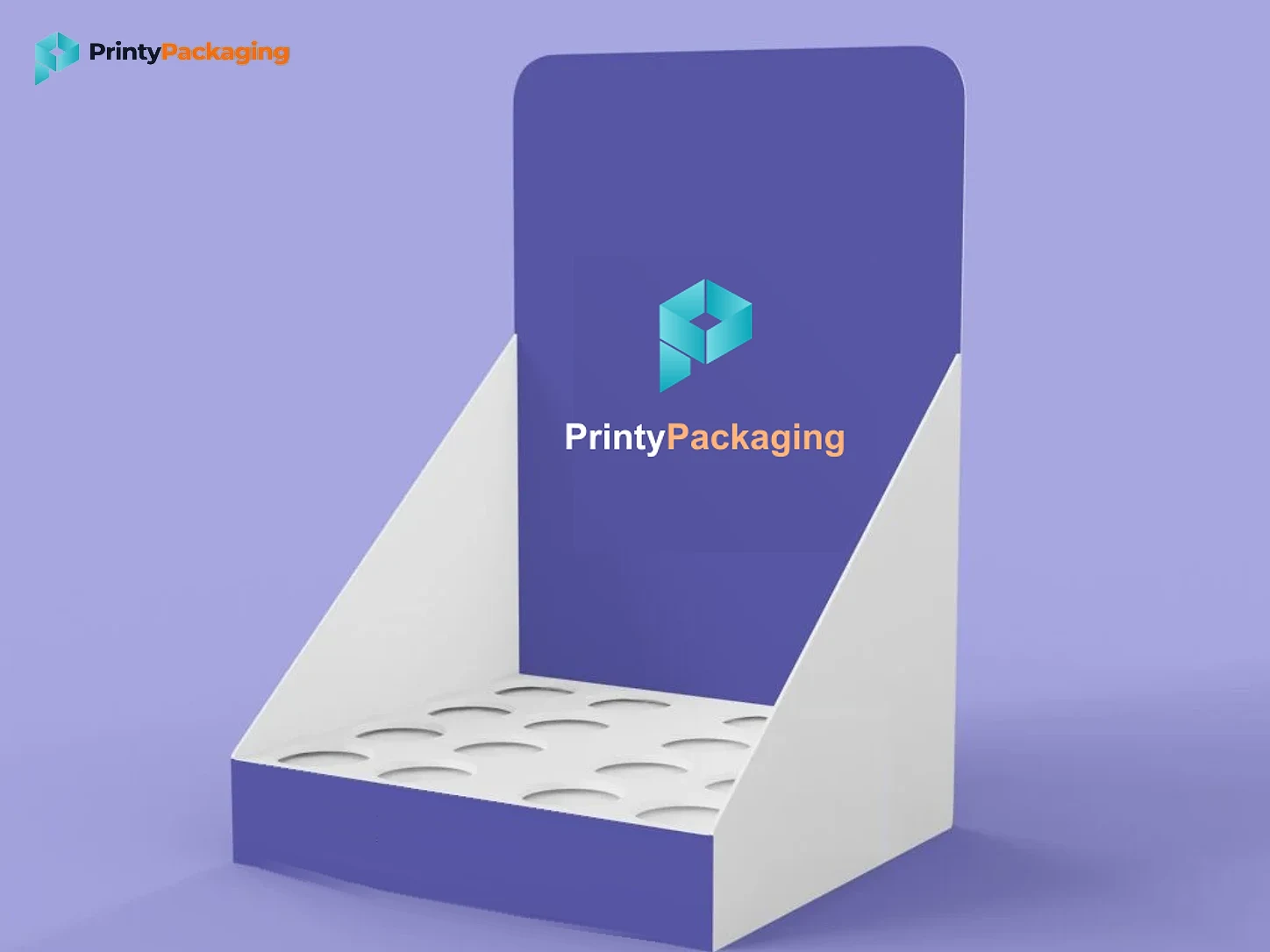 Printy Packaging branded countertop display box with a cup tray