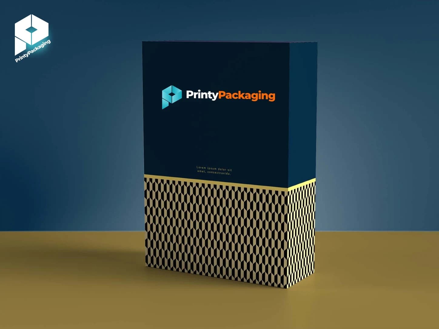 Printy Packaging branded folding carton with a printed geometric pattern
