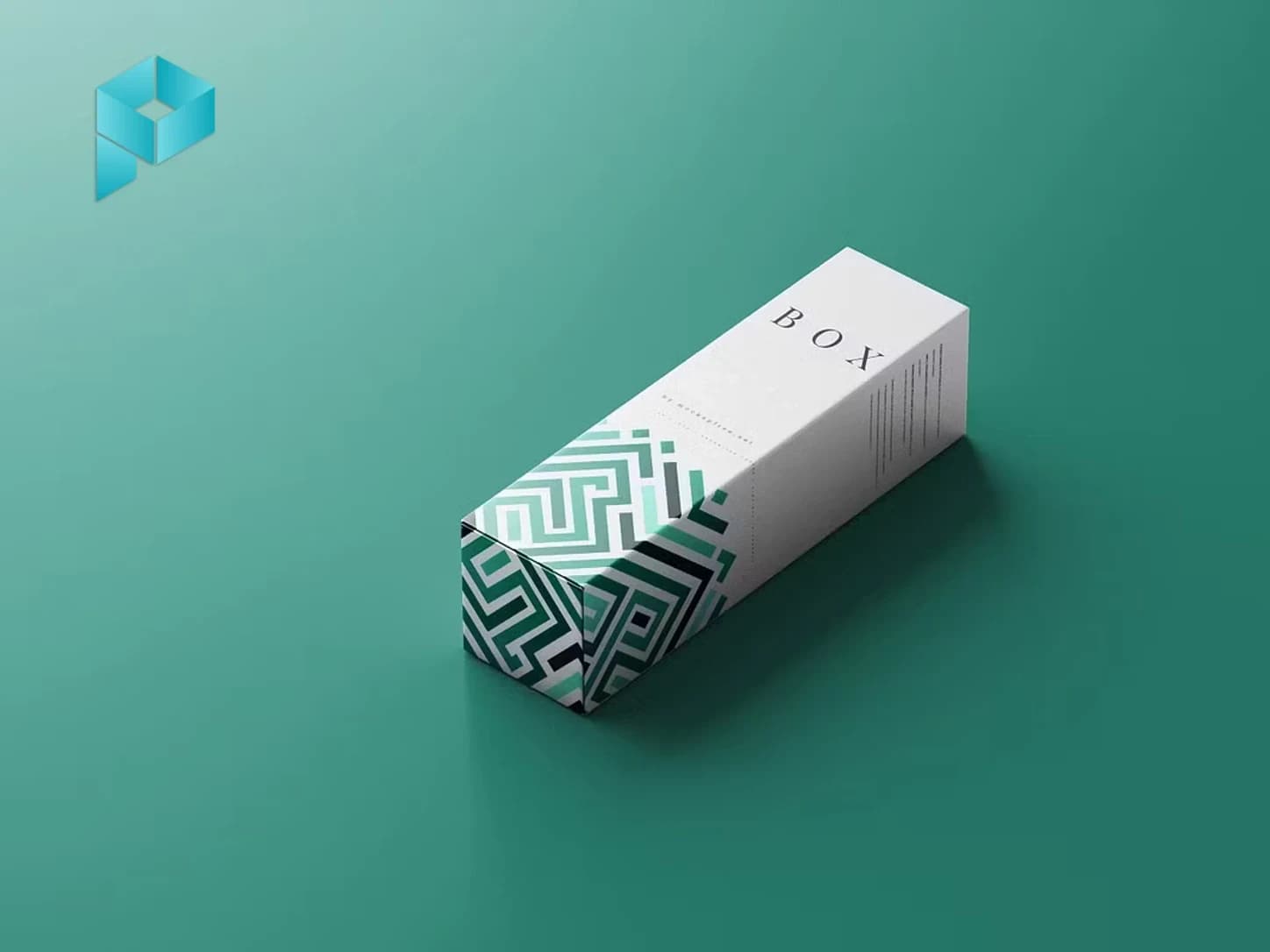 Slim folding carton with a printed pattern on a teal background