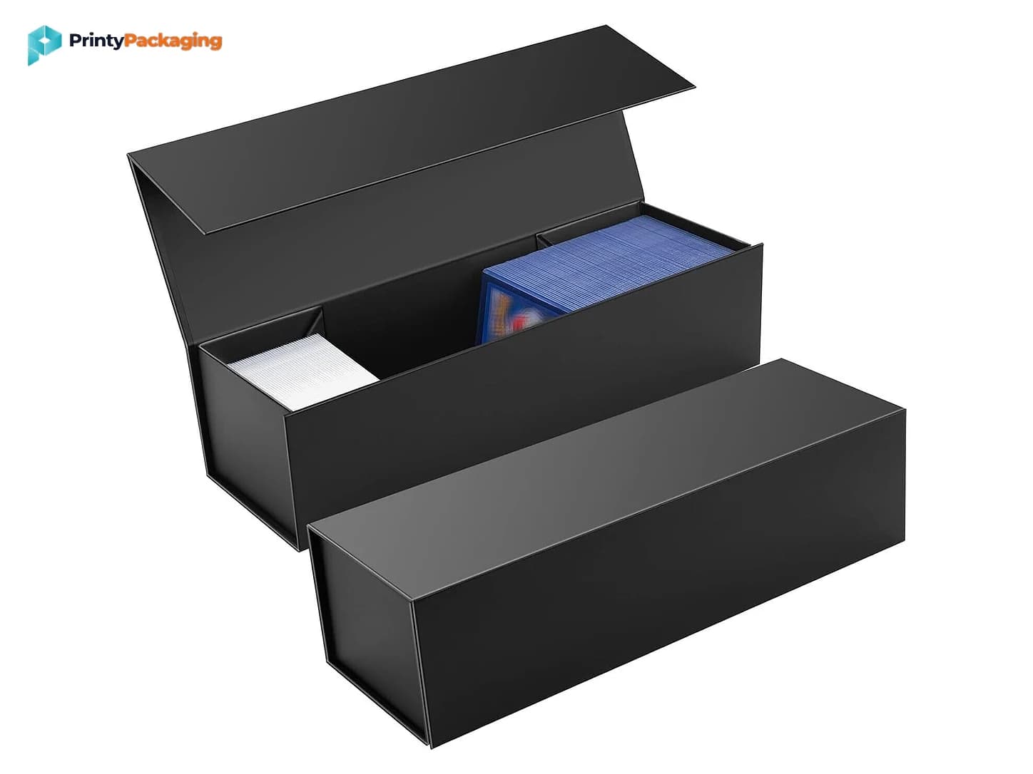 Long black magnetic gift box with the lid open